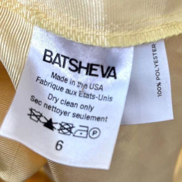 Batsheva Collarless Kate Dress Yellow Moire Maxi Ruffle Hem Lace Trim, Size 6 - Picture 10 of 12